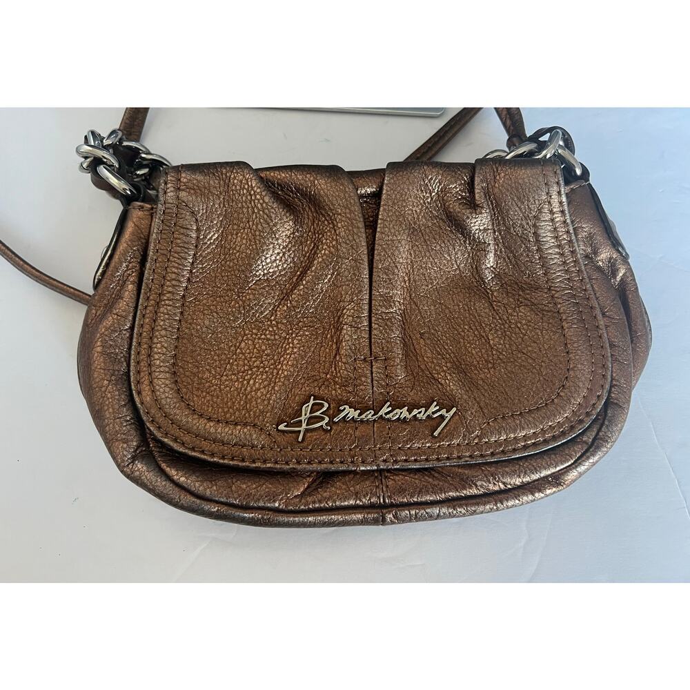 B‎ Makowsky Crossbody Bag Women Small Copper Excellent Metallic Leather Chain - Picture 12 of 13